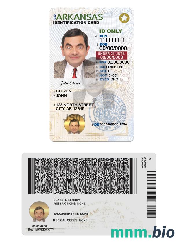 Karta identyfikacyjna stanu Arkansas (USA) poniżej 21 lat